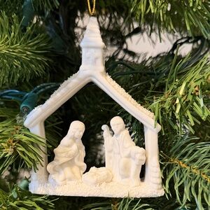 Elegant White Nativity Scene Ornament